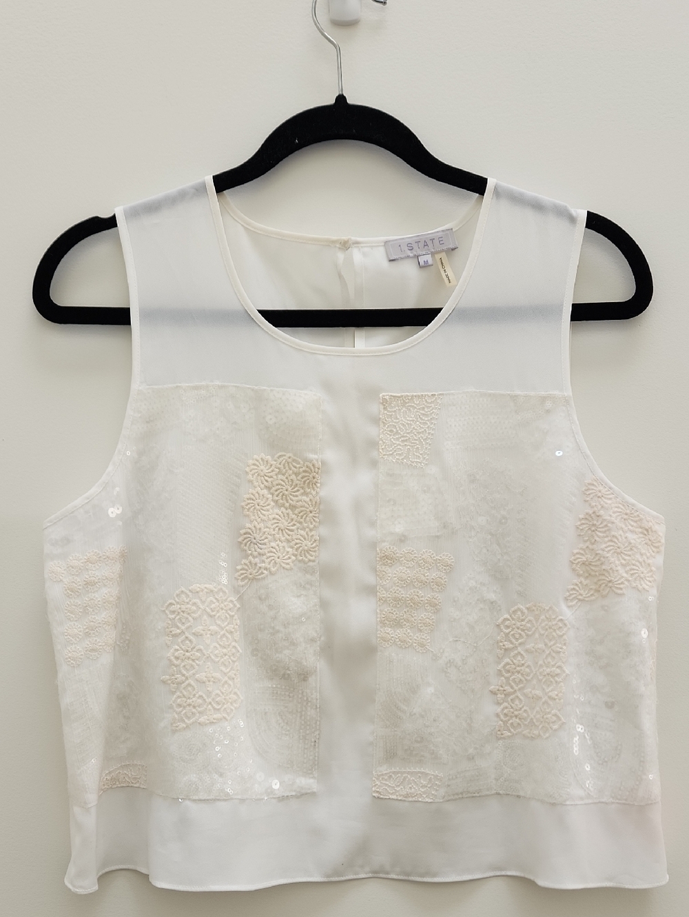 Cream Embroidered And Sequined Tank Top